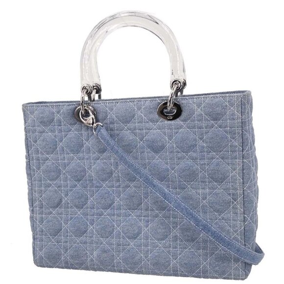 Christian Dior Light Blue Denim Lady Dior Cannage 2way Handbag - Picture 2 of 10